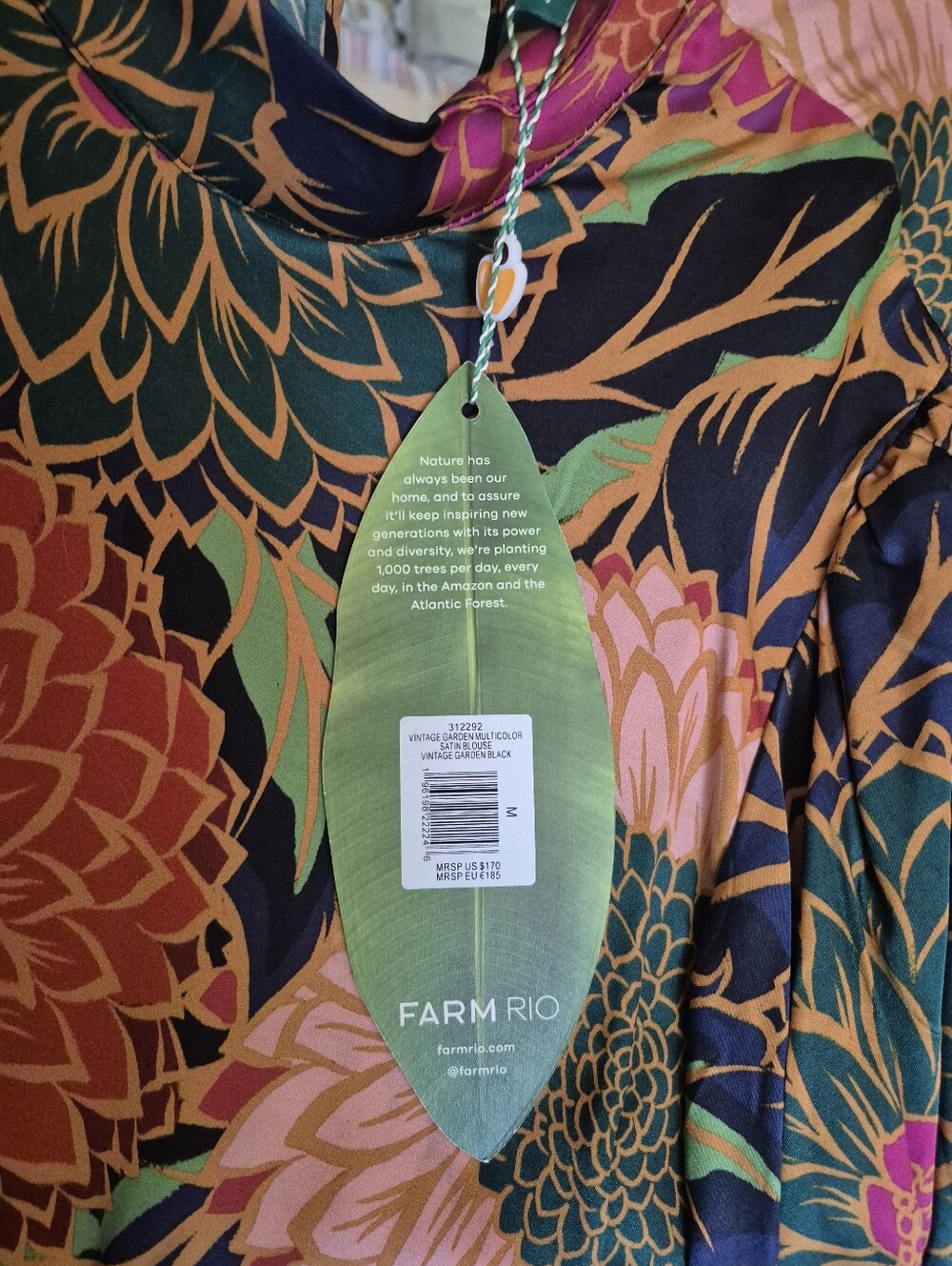 FARM RIO Med   multicolor vintage garden satin Shirt - Picture 4 of 5